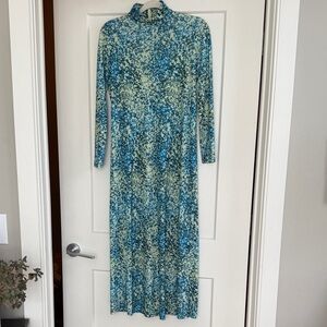 Elegant Blue Floral Women's Dress